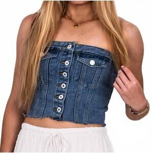 NEW LIMONE strapless denim corset top in dark blue